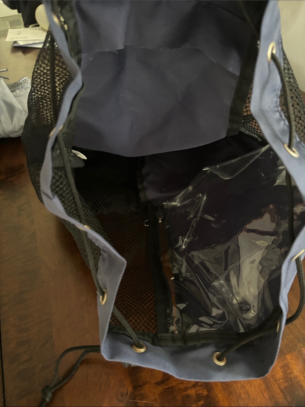 WANDf Navy Blue Drawstring Sports Backpack with Mesh Pockets - Picture 4 of 4